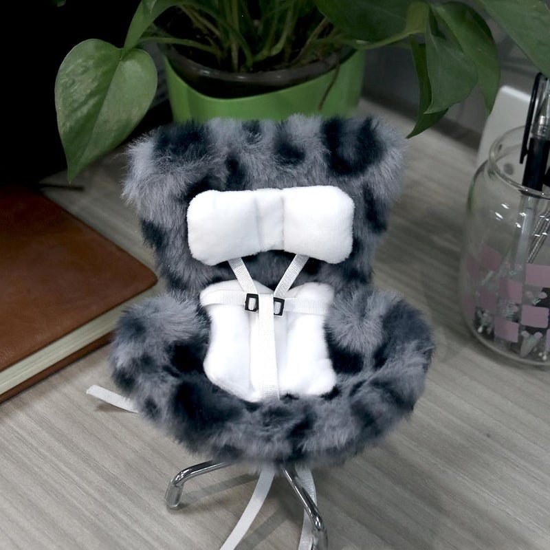 Walant Doll Car Seat Compatible with Labubu, Chair for 10-17cm Dolls - Adjustable Safety Strap, Air Vent Clip & Desktop Stand, Soft Cushion, Cute Car Ornament Gift for Collectors & Fans (Grey Leopard Print) - Image 2